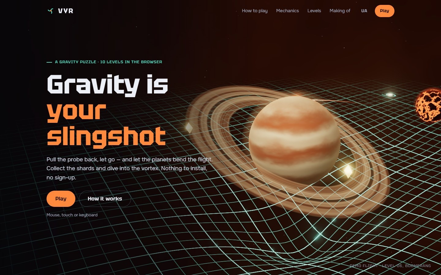 VYR — A Game Inside Its Own Landing Page screenshot